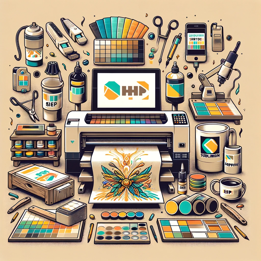 DALL·E 2024 02 20 18.40.19 Design an image related to sublimation printing incorporating the brands colors beige cream brown and light grey. The image should showcase the
